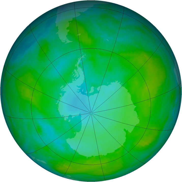 Antarctic ozone map for 14 January 1992